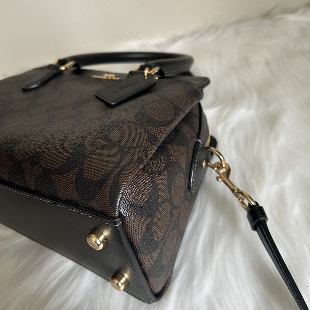 Coach Mini Darcie Carryall Brown Black Signature Canvas Leather Excellent - Picture 6 of 15
